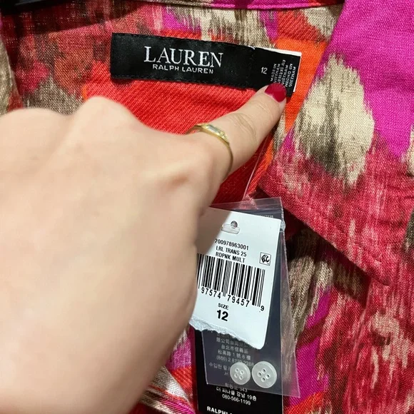 Ralph Lauren Pink Floral Belted Long-Sleeve Shirt Dress - Picture 3 of 3